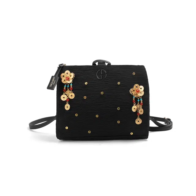 阿玛尼【定制化妆包】伊朵 繁花韵 精致  优雅  典雅 新中式国风 约会 通勤 黑色帆布高定包