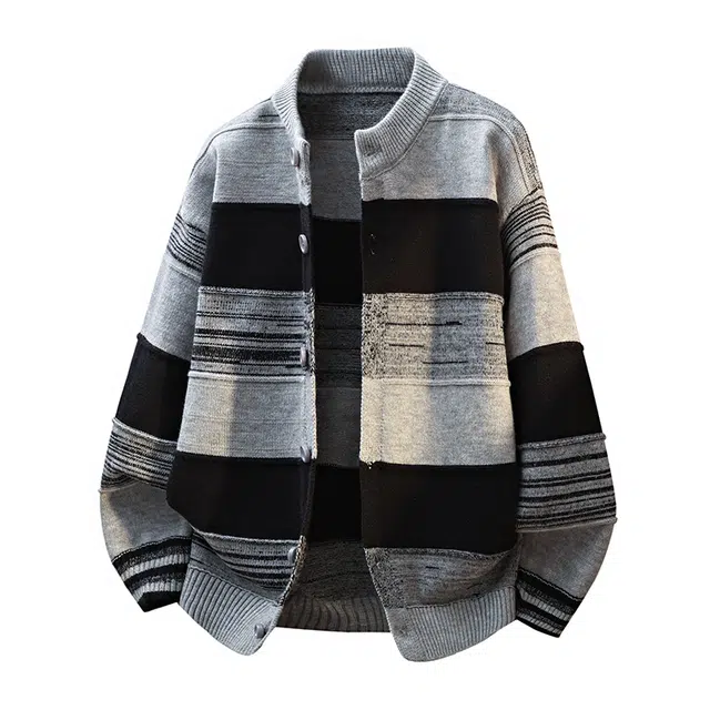 半空山 美式高街复古撞色拼接设计高品质老钱轻奢宽松百搭开衫针织衫 男女同款