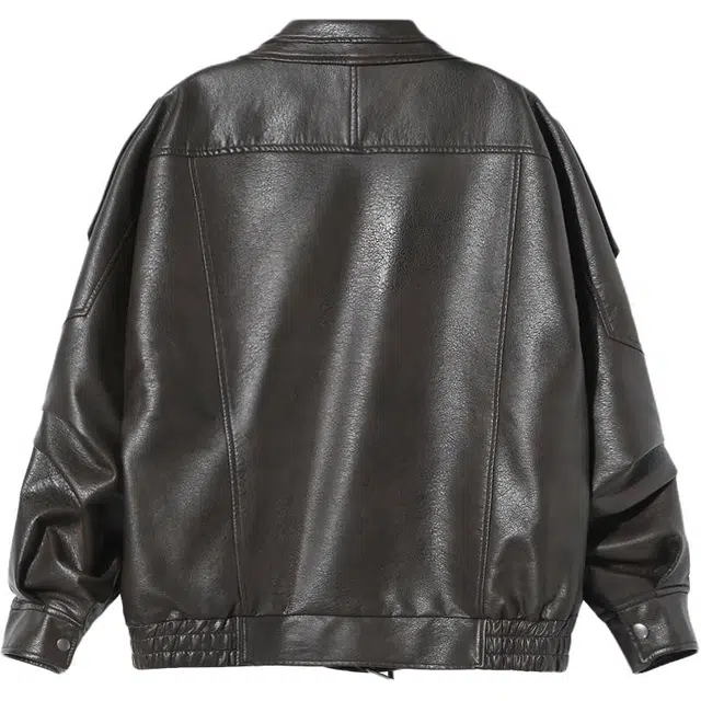 希越 日系小众痞帅高级感翻领皮衣秋季不规则设计机车服夹克 男款