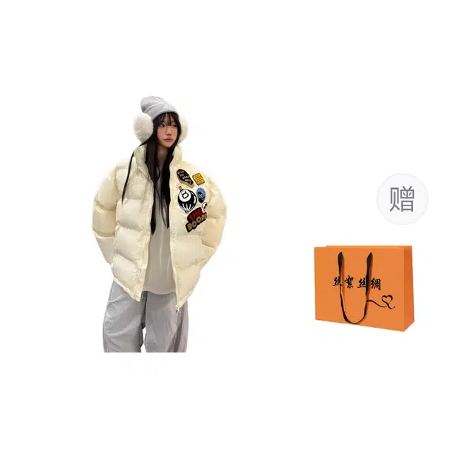 丝絮丝绸 宽松美式冬季加厚面包服外套 棉服 女款