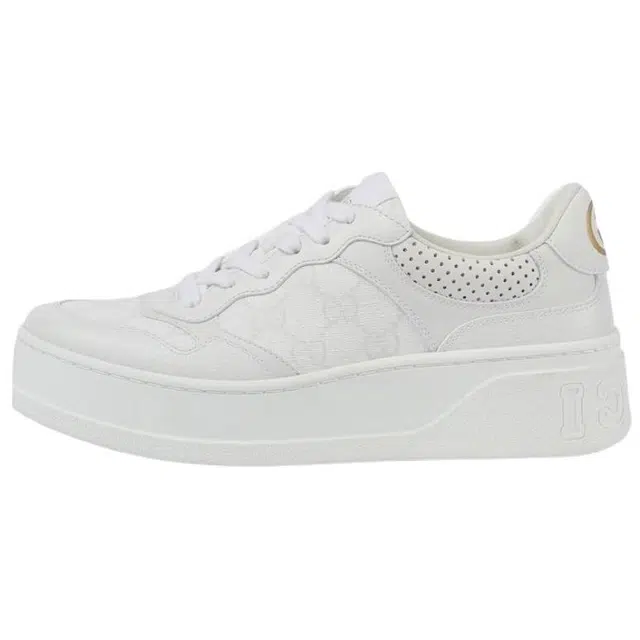 Gucci Leather Letter Lace-Up Low Sneakers White