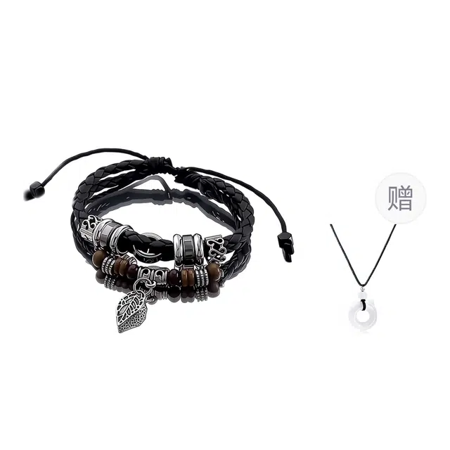 灵晔 【朋克民族风】复古潮流时尚百搭小众炸街上街必备校园经典叶子搭配双层精致中式国潮风文玩手饰饰品 柴木 手绳 男女同款情侣款