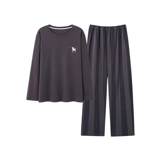 蒄趣 休闲长袖长裤可外穿家居服宽松舒适纯棉春秋薄款睡衣套装 男女同款 两件装