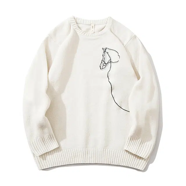 赫赫良衣 美式复古春秋基础款纯色简约图案小众宽松长袖上衣舒适柔软保暖休闲百搭校园文艺设计感时尚潮流氛围慵懒针织衫 男女同款