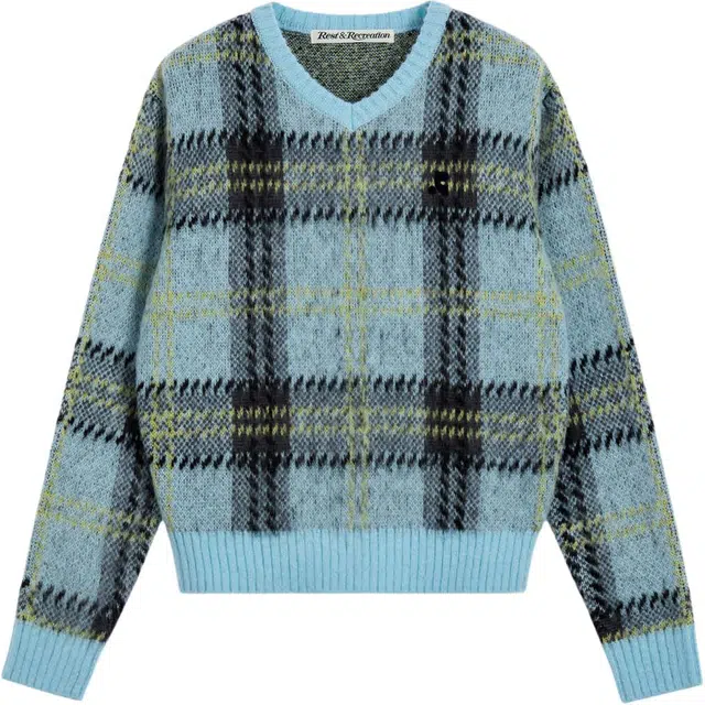 RestRecreation FW25 CHECK PATTERN HAIRY SWEATER V