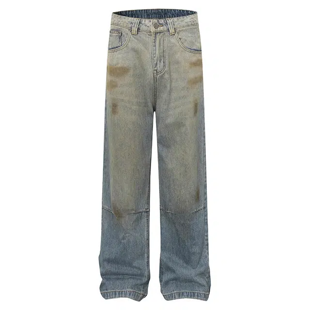 拾个壹先生 美式复古高街水洗做旧宽松休闲百搭小众设计感长裤牛仔裤 男女同款