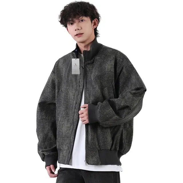 袋鼠 重磅高街舒适日常落肩时尚潮流基础款撞色学院风松弛感外套宽松皮衣皮百搭痞帅上衣夹克 男女同款