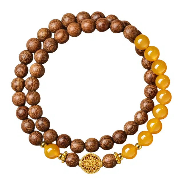 子婳 木质文玩盘玩佛珠双圈叠戴新中式复古国风潮流百搭转运串珠#好运 金丝檀木 手串 女款