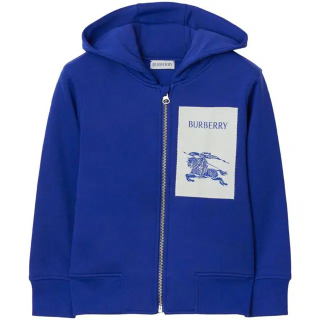 Burberry Kids Logo Print Hooded Jacket Blue