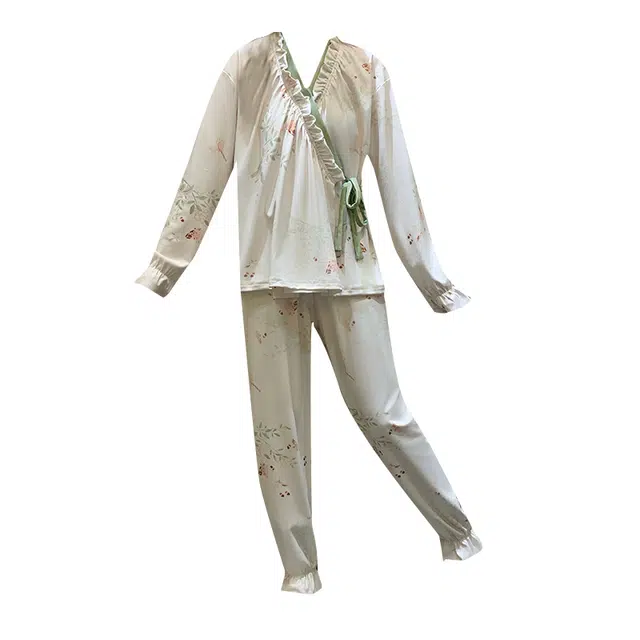 欧诗帛 德绒可外穿秋冬季甜美碎花家居服新中式两件睡衣套装 女款