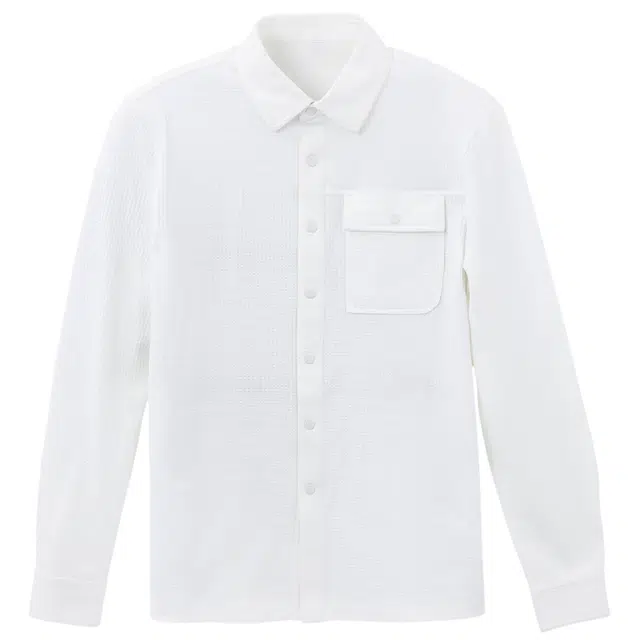 布先生 纯色设计感衬衫式夹克华夫格肌理长袖外套 男款