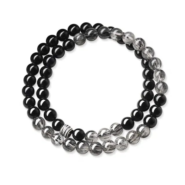 谧月珠宝 本命年佛珠转运接福国潮时来运转串珠幸运守护事业有成双层叠戴新中式转运礼盒好运可盘玩天然 黑曜石 手串 男女同款情侣款