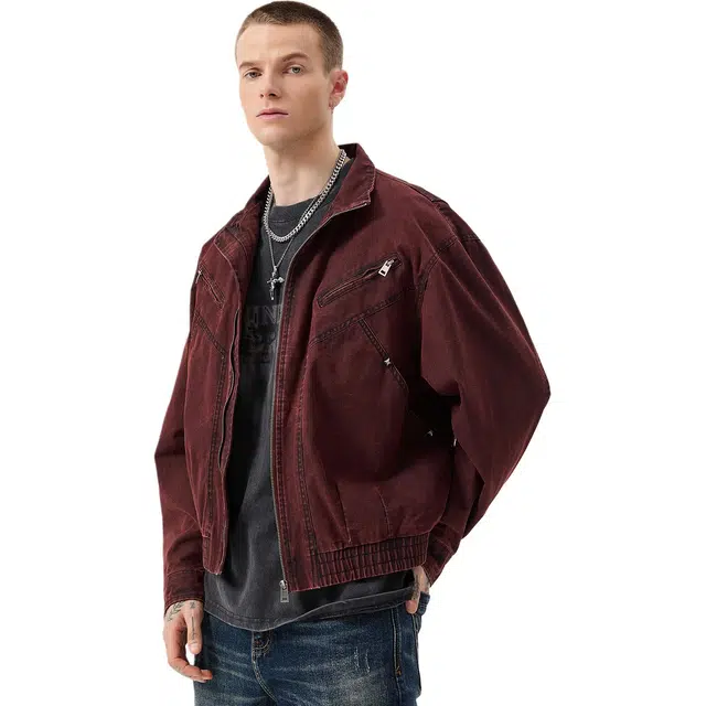 逆腾 秋季美式复古夹克男潮牌宽松水洗男士重磅短款工装牛仔外套 男款