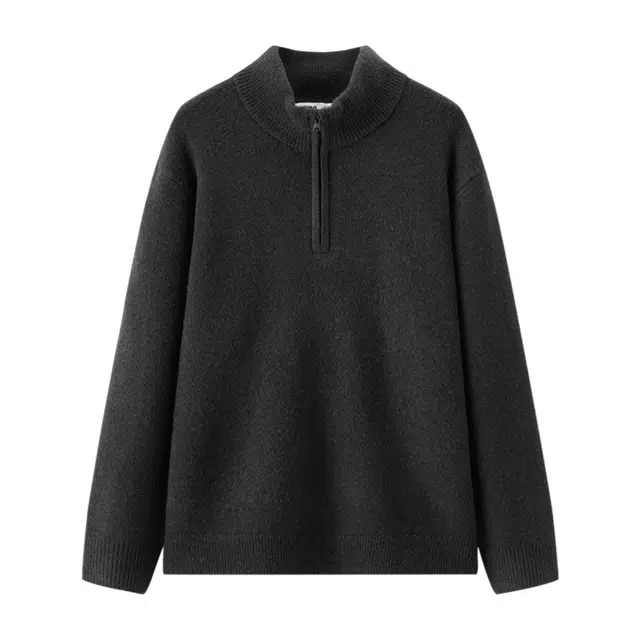 森马 纯色基础百搭休闲简约潮流舒适柔软亲肤通勤日常时尚含羊毛半开襟毛衫高领针织衫 男款