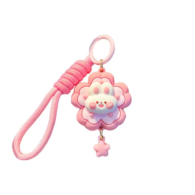 祎步康 创意卡通可爱熊兔花朵钥匙扣可爱立体小花朵熊兔公仔钥匙链学生书包挂饰 软胶 挂件 男女同款情侣款
