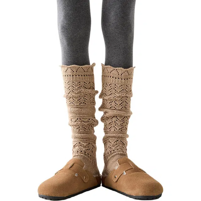 棉芝士 羊毛镂空堆堆袜子女春秋小腿袜秋冬保暖针织叠穿中筒袜 女款