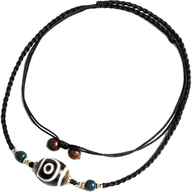 玉临门 【臻品.文创】聚缘药坑老油珠  招财进宝  虎牙达洛珠国潮民族风 玛瑙 玉石项链 通用