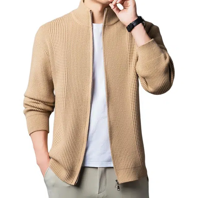 太子龍 开衫拉链立领纯色舒适百搭针织衫 男款