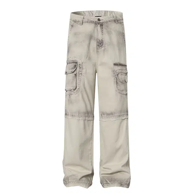 拾个壹先生 美式复古高街水洗做旧泼墨宽松休闲百搭设计感多口袋长裤牛仔裤 男女同款