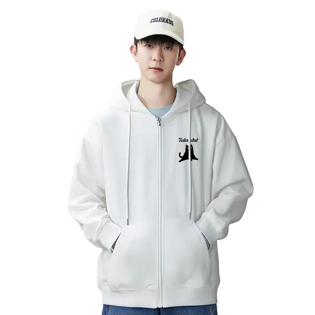 图兰朵 美式百搭长袖开衫印花高街时尚连帽休闲外套宽松卫衣 男女同款