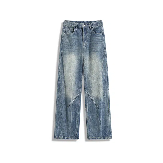 欧路得 闪电纹水洗男立体裁剪设计感休闲裤潮牌解构痞帅阔腿裤牛仔裤 男款