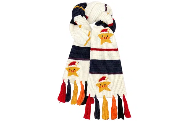 优幽兰 时尚潮流高级感彩色流苏针织冬季保暖百搭小众设计感撞色条纹学生可爱少女心穿搭 腈纶 绒线围巾 女款