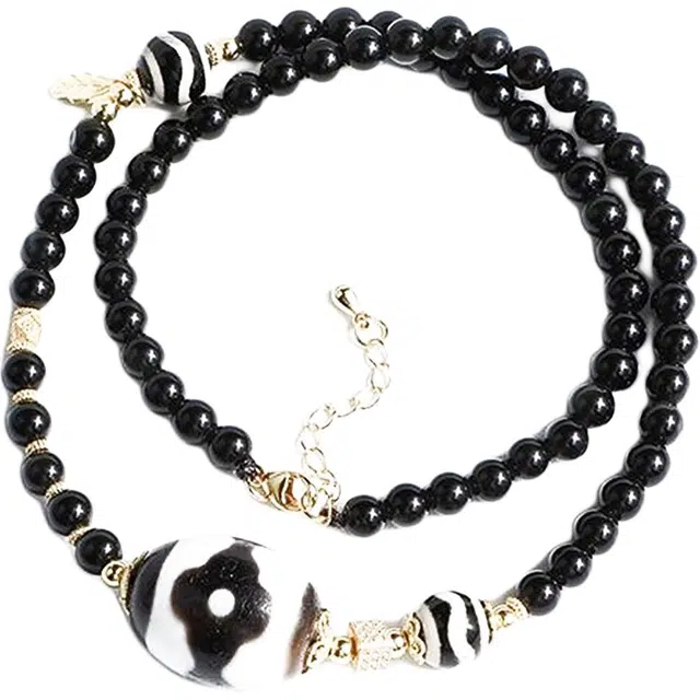 玉临门 【臻品.文创】聚缘药坑老油珠 招财进宝 虎牙达洛珠天珠国潮民族风 玛瑙 玉石项链 通用