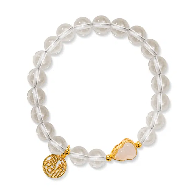 谧月珠宝 前程似锦招财纳福福牌转运福禄葫芦新中式国风经典设计简约时尚百搭好运上岸转运礼盒高级感天然 白水晶 手串 男女同款情侣款