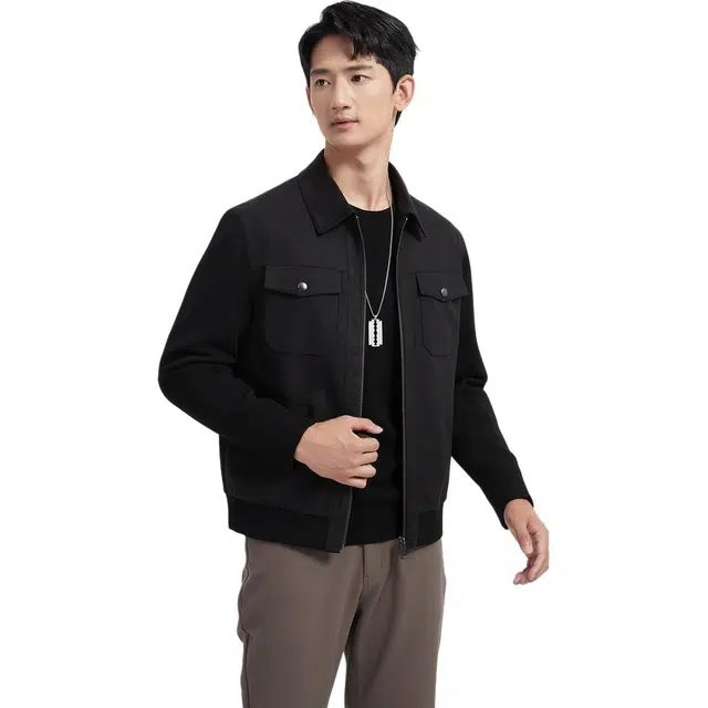 古鲨 针织拼接麂皮商务时尚翻领外套行政夹克 男款