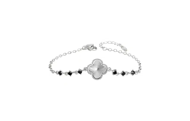 迎百宝 经典系列 四叶草小众高级设计感车花镶锆石闪耀精致法式手饰品 合金 手链 男女同款情侣款