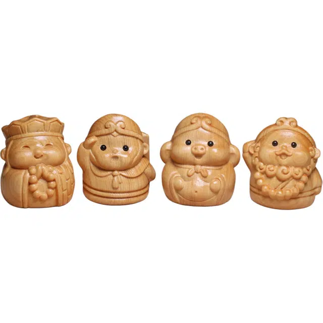 得笙陌 西游记师徒四人车摆可爱雕刻装饰桌面摆设家居收藏品#好运 崖柏 摆件 男女同款情侣款