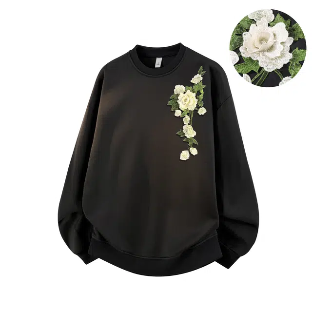 【3D立体浮雕万针刺绣】布客行 美式复古文艺风植物花卉工艺纯色基础简约百搭高级感高街潮流休闲舒适学院华棉重磅长袖卫衣 男女同款