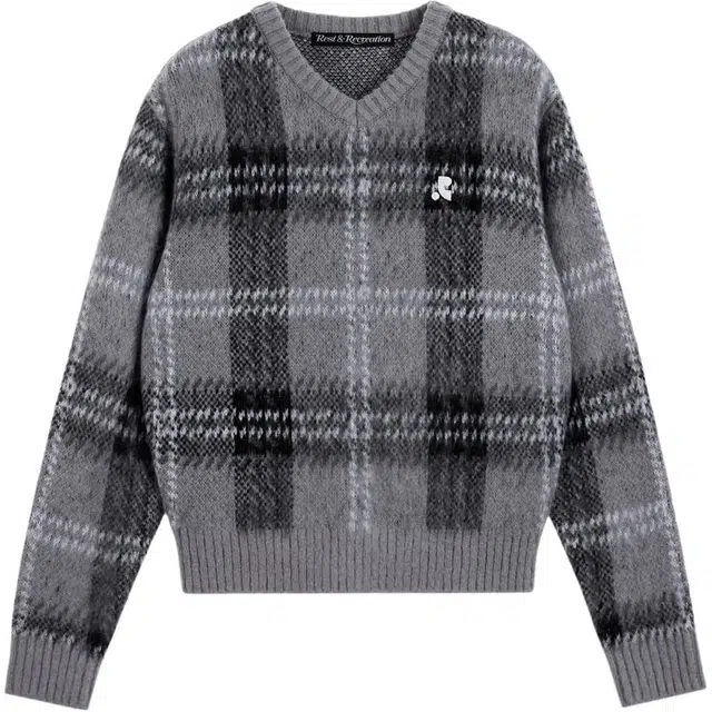 RestRecreation FW25 CHECK PATTERN HAIRY SWEATER V