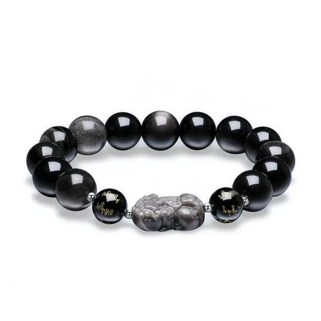 翠雅金楼 招财吞金貔貅手饰 新中式国潮财运滚滚六字箴言转运正缘招桃花 时尚百搭恋爱告白甜蜜一对#好运 黑曜石 手串 男女同款情侣款