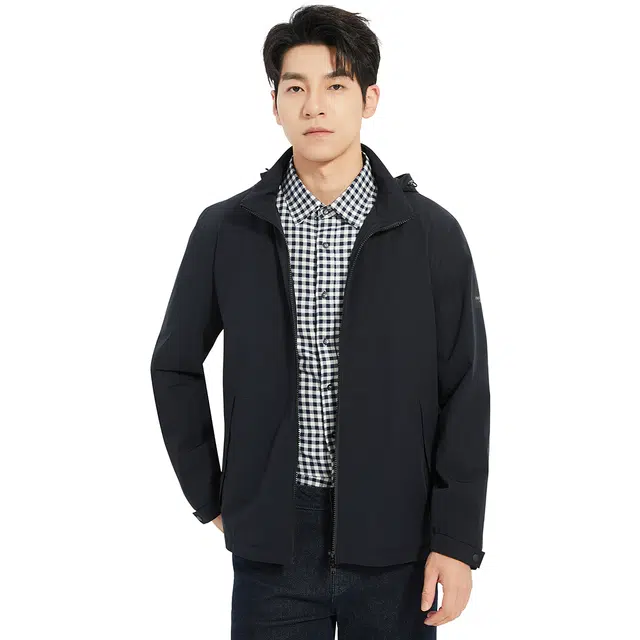 利郎 商务连帽夹薄棉休闲纯色质感简约秋季风衣 男款