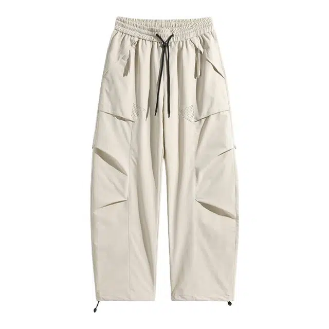 海尔斯 百搭美式网孔褶皱冰丝透气宽松直筒休闲裤 男款