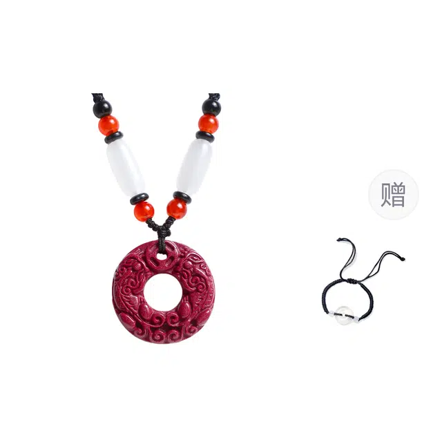 梨云暮雪 品牌供应 一物一证 保证 双貔貅平安扣 复古国潮国风 招财纳福 精工雕刻#好运 朱砂 吊坠 男女同款情侣款