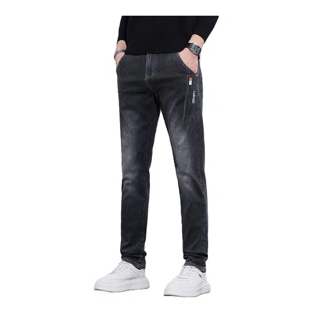 海尔斯 加绒加厚做旧中腰修身牛仔裤 男款