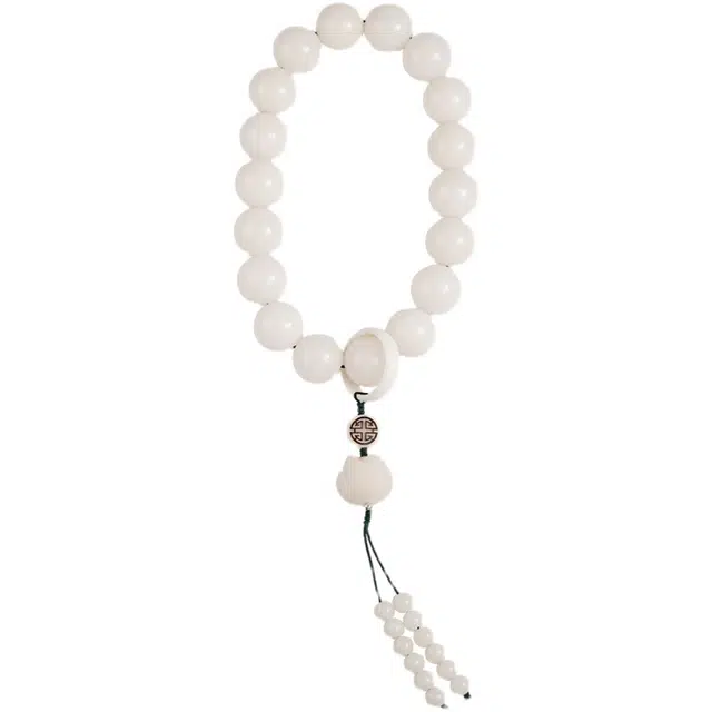 茂琼 新中式串珠手持好运连连复古简约牛骨跑环文玩配饰国潮时尚原籽盘玩吉祥如意佛珠高级感念珠 白玉菩提 手串 女款
