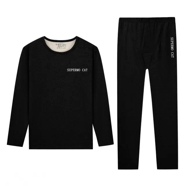 吾皇猫 貂绒桑蚕丝山羊绒抑菌蓄热纯色简约睡衣打底轻盈保暖套装 男款