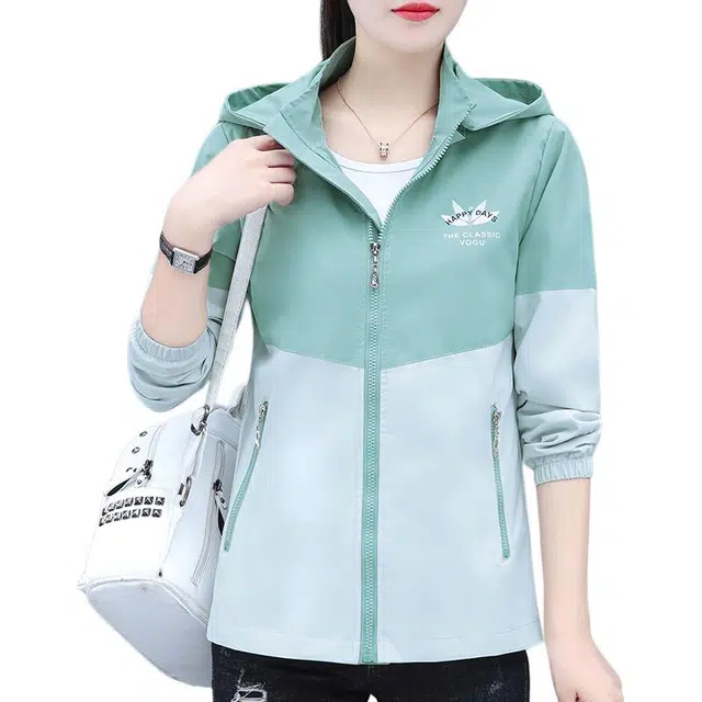 缪斯的诱惑 时尚基础款百搭拼色连帽宽松轻盈休闲简约透气防风夹克户外外套 女款