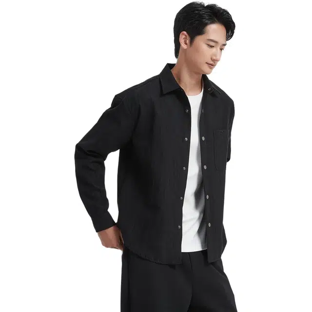 古鲨 宽松时尚商务通勤尖领长袖衬衫 男款
