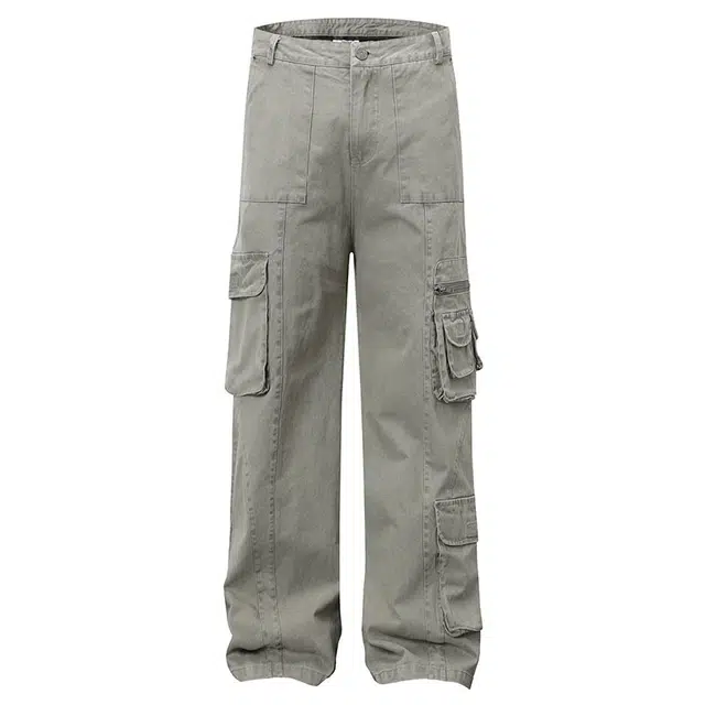 拾个壹先生 美式复古高街小众宽松休闲百搭纯色高级感多口袋设计长裤牛仔裤 男女同款