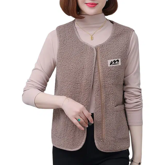 缪斯的诱惑 休闲纯色舒适柔软简约百搭羊羔绒外套女秋冬内搭叠穿坎肩小个子背心马夹圆领通勤马甲 女款
