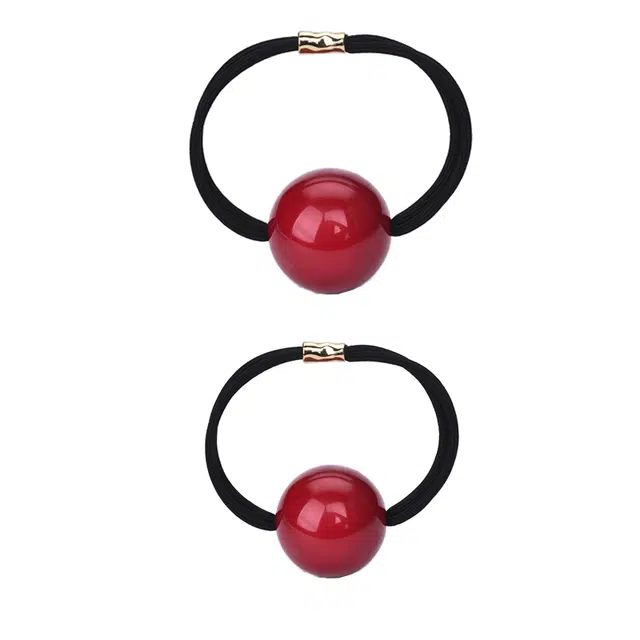 左欧 珍珠高级感发绳扎头发橡皮筋红色配饰简约酒红色丸子头 合金 头绳 女款