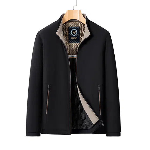 卡丹狄诺 加棉加厚秋冬季保暖简约防风纯色舒适百搭立领轻商务休闲黑金棉服行政夹克外套 男款