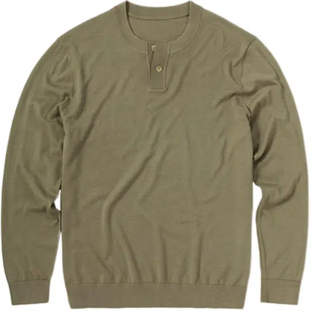 布先生 纯色简约亨利领薄款保暖内搭长袖毛衣 男款