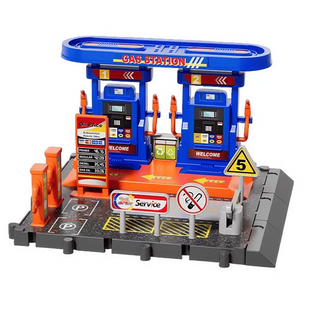 贝贝家 仿真模拟城市加油站洗车机餐厅情景 趣味益智 建筑模型