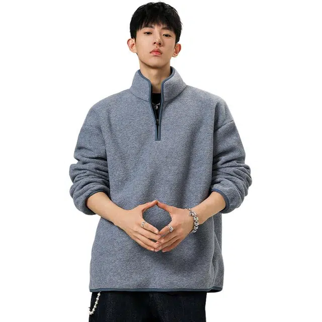 冈哉 美式设秋冬重磅加厚摇粒绒复合半拉链基础款简约上衣松弛慵懒感个性学院风青春流行减龄日常通勤长袖卫衣 男女同款