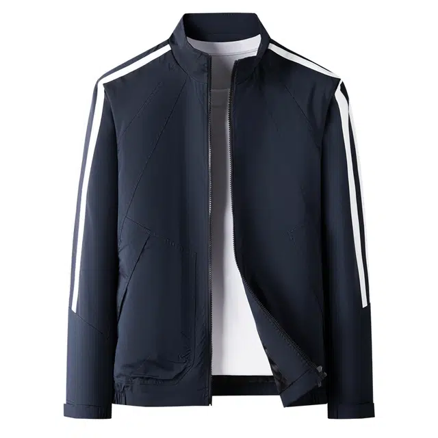 卡丹狄诺 防风抗皱男士春秋季立领轻奢品质舒适透气拼接条纹运动户外休闲冲锋衣外套男夹克 男款